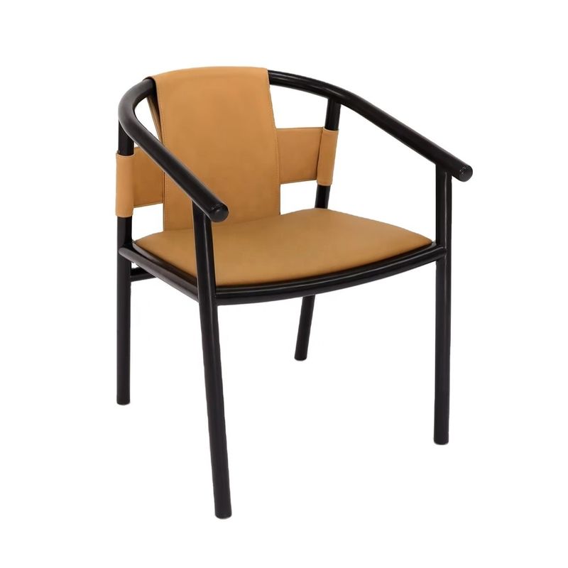 Moderne Gestaltung Holzrahmen Braun Sattel Leder Esszimmer Möbel Freizeit Lounge Akzent Armstühle
